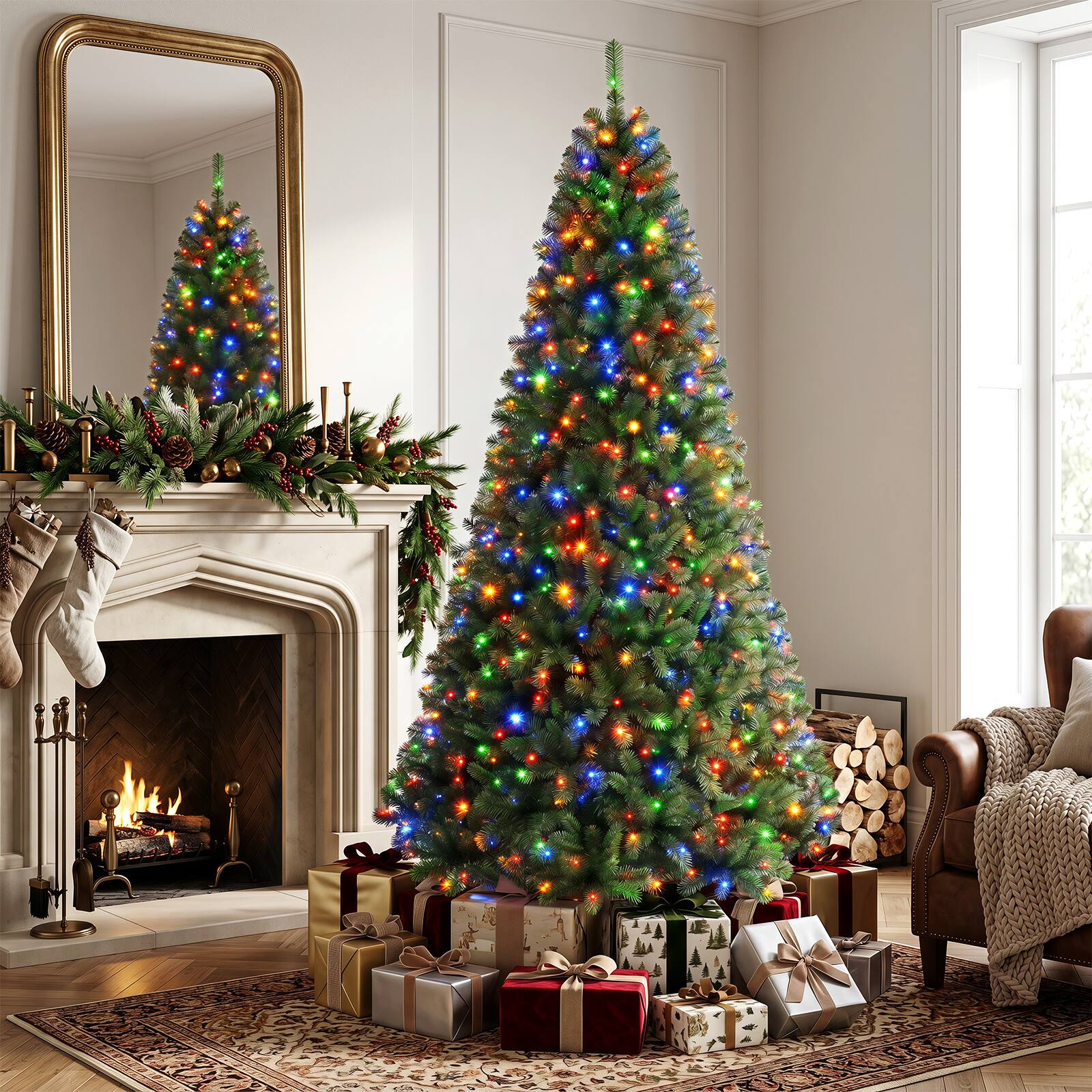 Alt View 1. Gymax - Gymax 8 FT Pre-Lit Artificial Christmas Tree w/1605 Dense Branch Tips 600 LED Lights - Green.