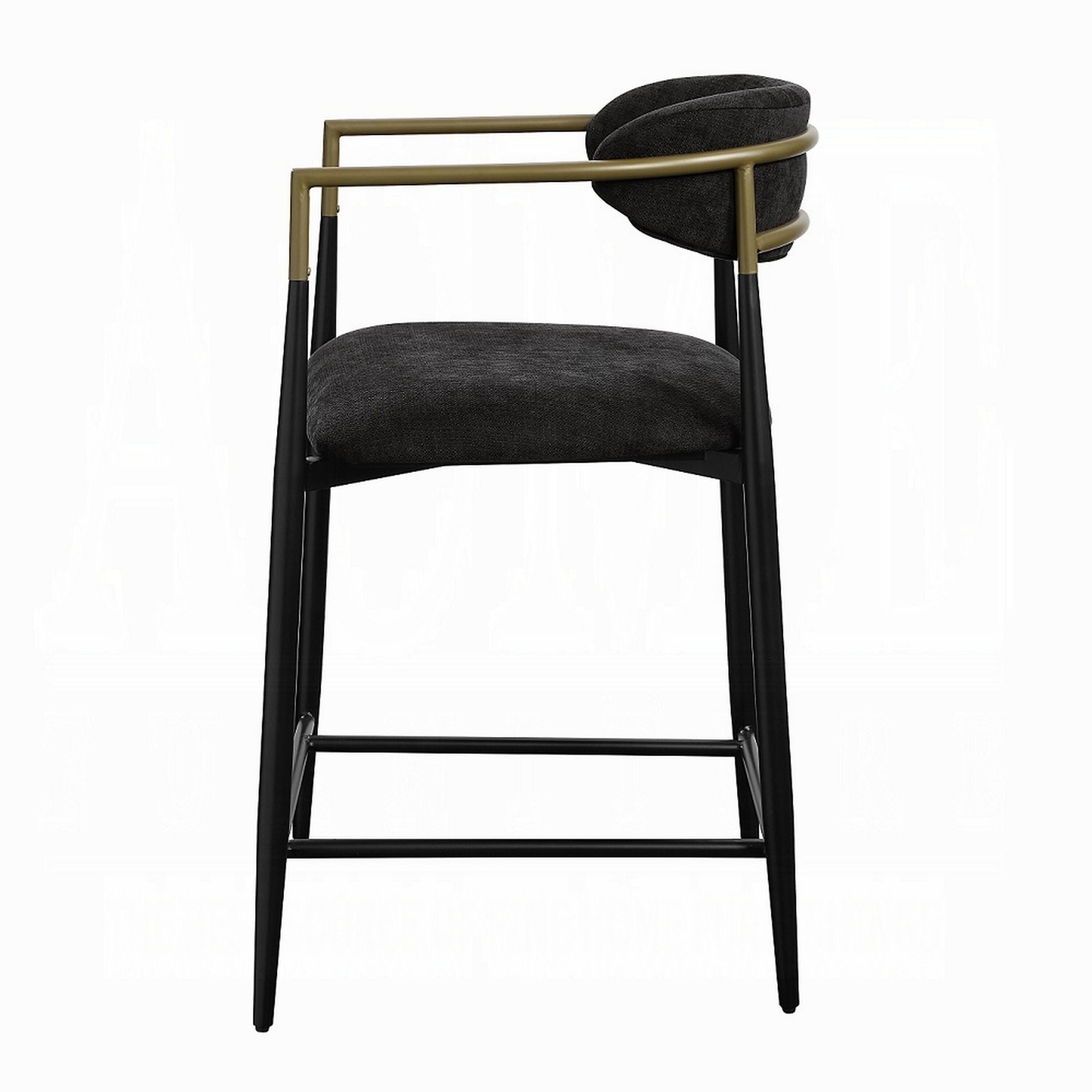 Alt View 2. Manhattan Lane - Vonn 25 Inch Counter Height Chair, Padded Fabric, Black Metal Frame - Black, Antique Brass.
