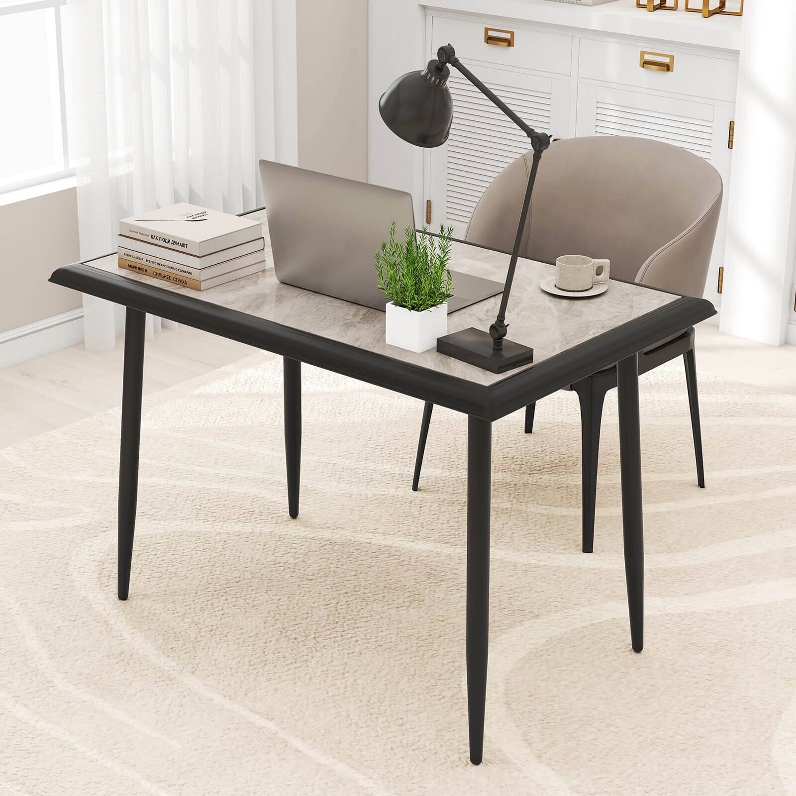 Alt View 5. Costway - Costway 44" Rectangular Kitchen Table with Metal Frame Faux Marble Tabletop Dining Table - Gray.