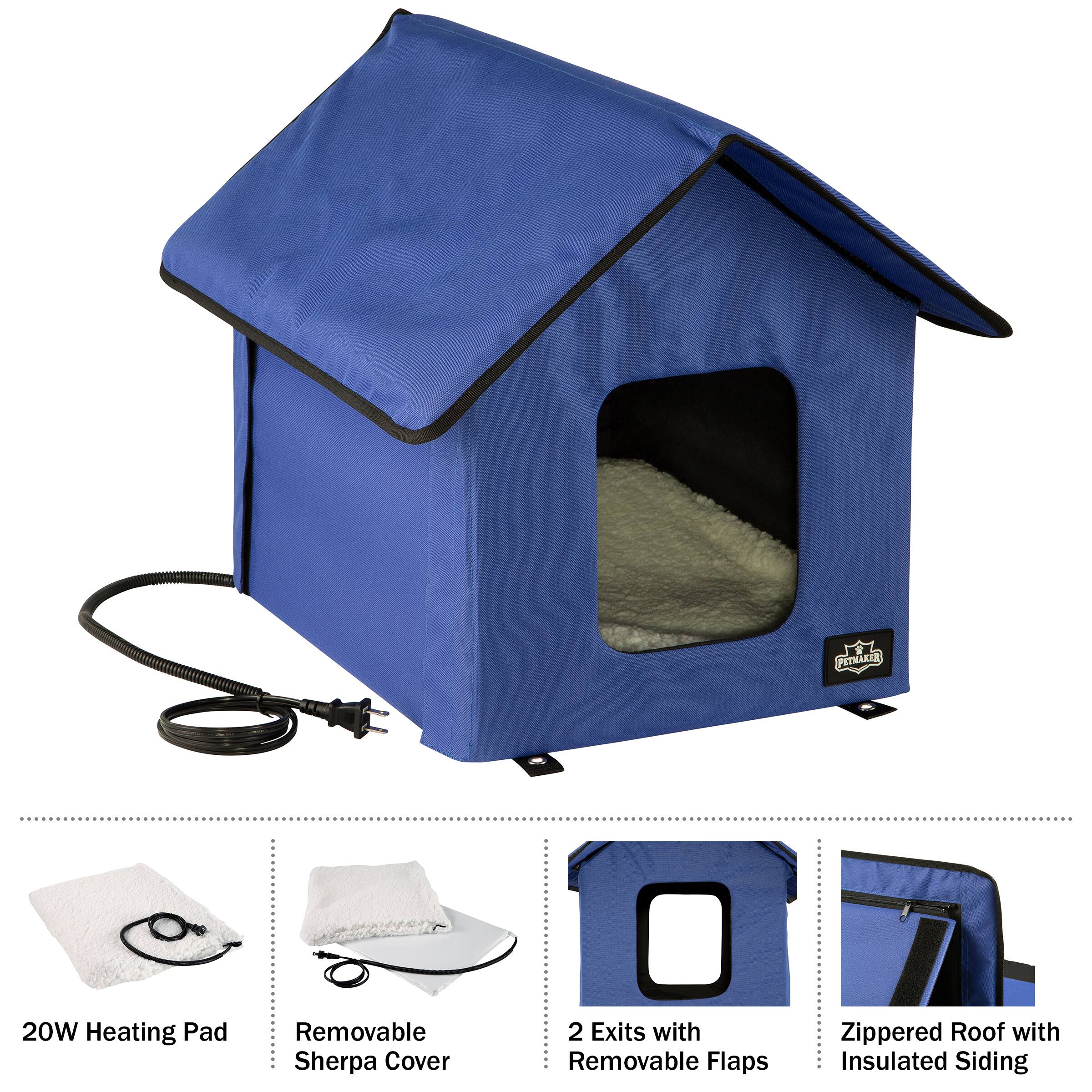 PRTRAKTE 20W Heating Pad Removable Sherpa Cover  
2 Exits with Removable Flaps  
Zippered Roof with Insulated Siding