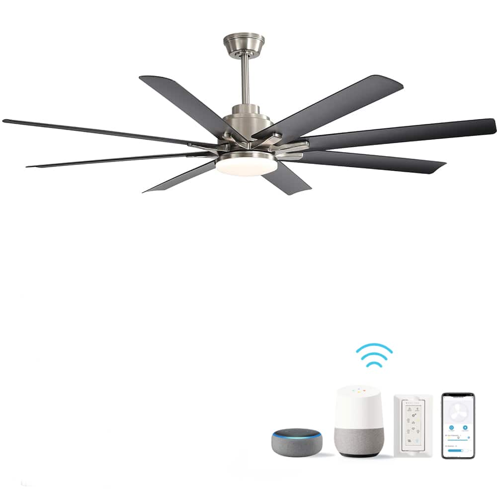 Loheer - 66" Smart Ceiling Fan with Dimmable 18W LED Light, Reversible DC Motor, Wi‑Fi & Remote Control - Nickel + ABS