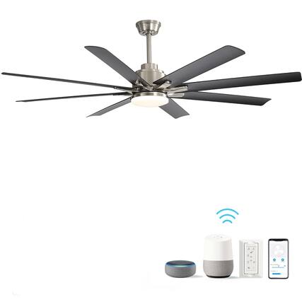 Front. GOODSILO - 66 Inch Large Ceiling Fan with Dimmable LED Light & Remote, Reversible DC Motor - Nickel.