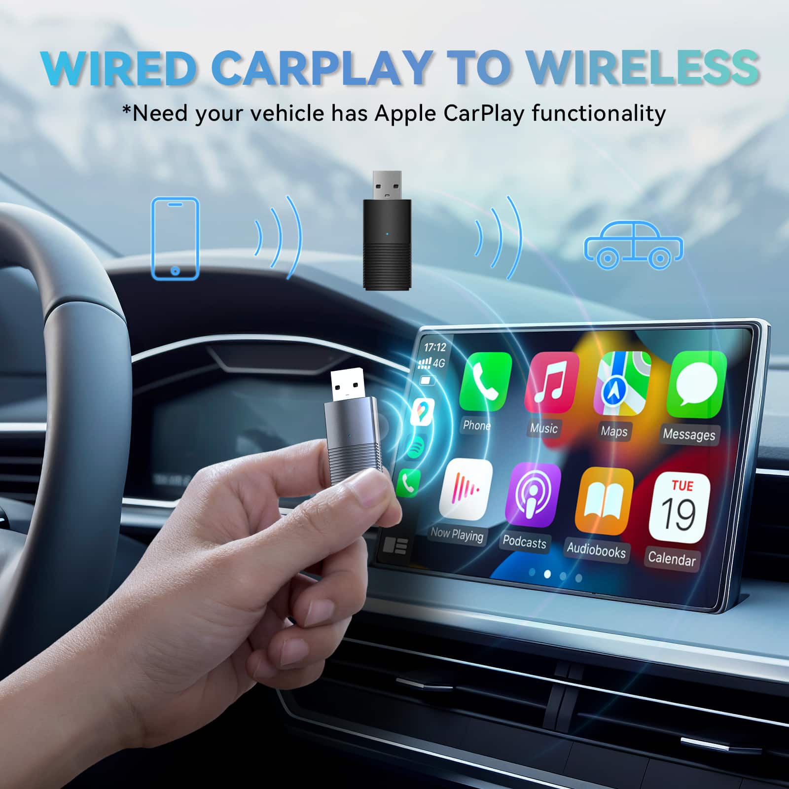 WIRED CARPLAY TO WIRELESS *Need your vehicle to have Apple CarPlay functionality.