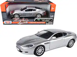 Aston Martin DB9 Coupe "Timeless Legends" 1/24 Diecast Model Car by Motormax - Silver Metallic