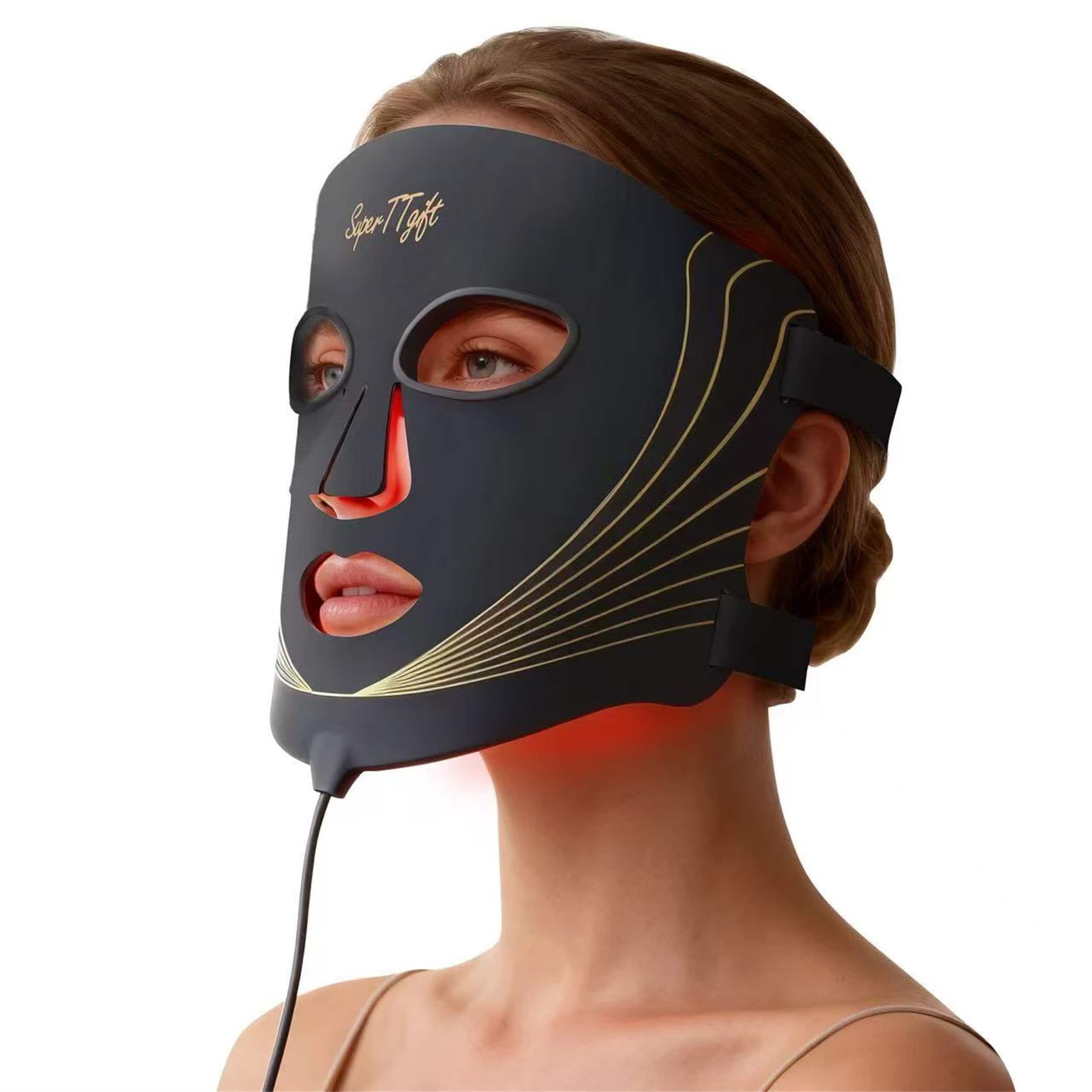 NWNOWN - Red Light Therapy for Face, 3 Modes Portable Led Face Mask Light Therapy with Remote - Black