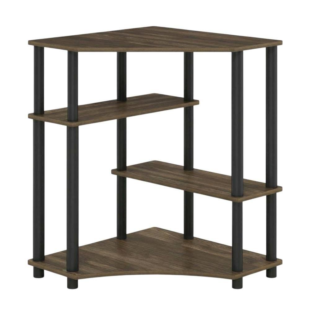 Back. BisonOffice - Corner Office Desk With Shelves, Columbia Walnut And Black Finish - Columbia Walnut/Black.