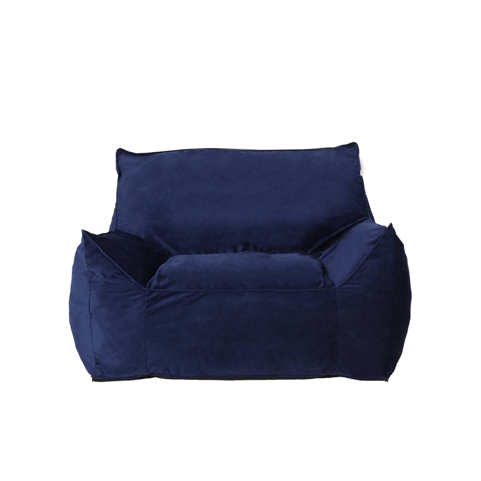 Angle. GOODSILO - Luxurious Velveteen Bean Bag Chair with Comfortable Armrests for Cozy Seating - Blue Solid.