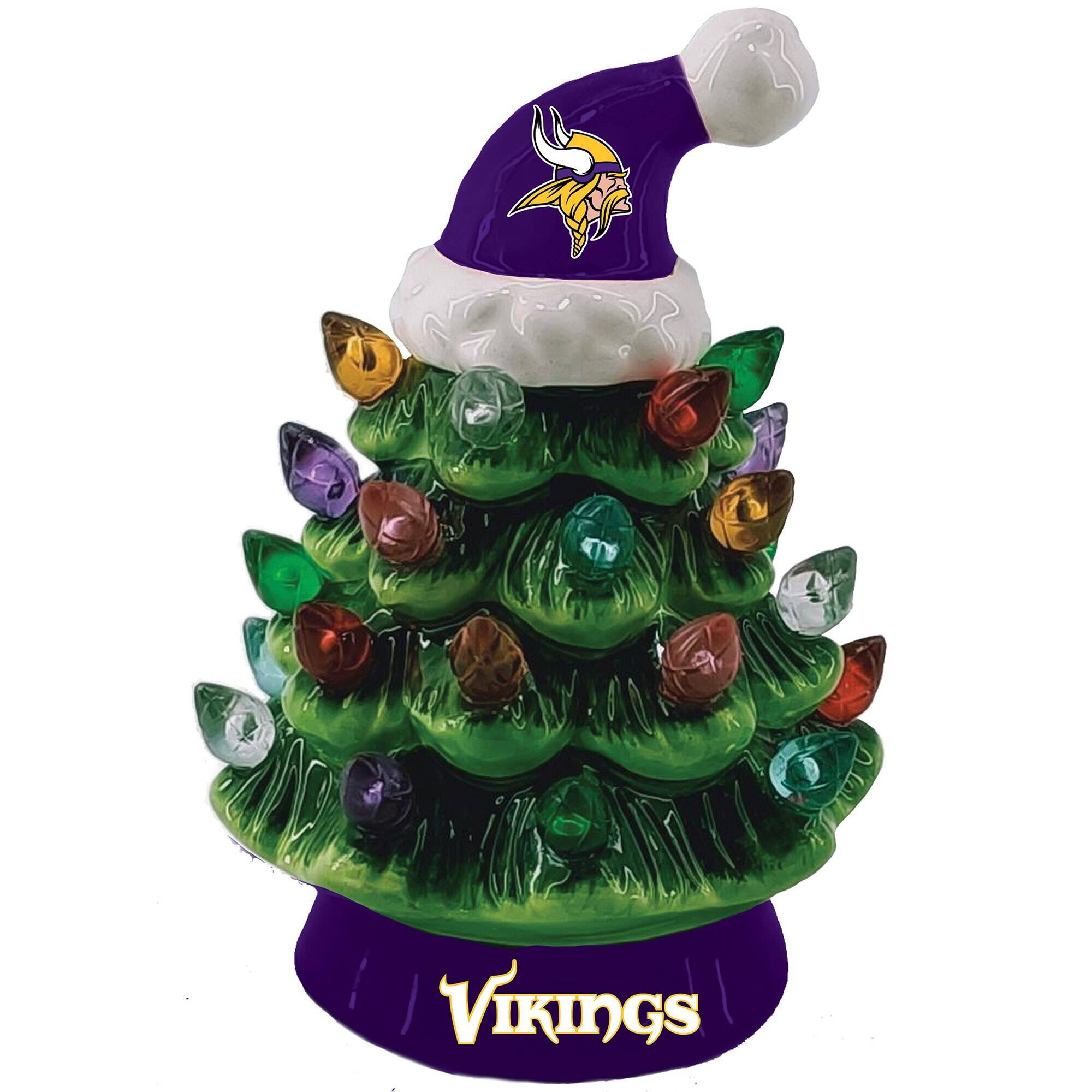 Front. Evergreen Enterprises - Minnesota Vikings 8" Light Up Ceramic LED Christmas Tree - Multicolor.