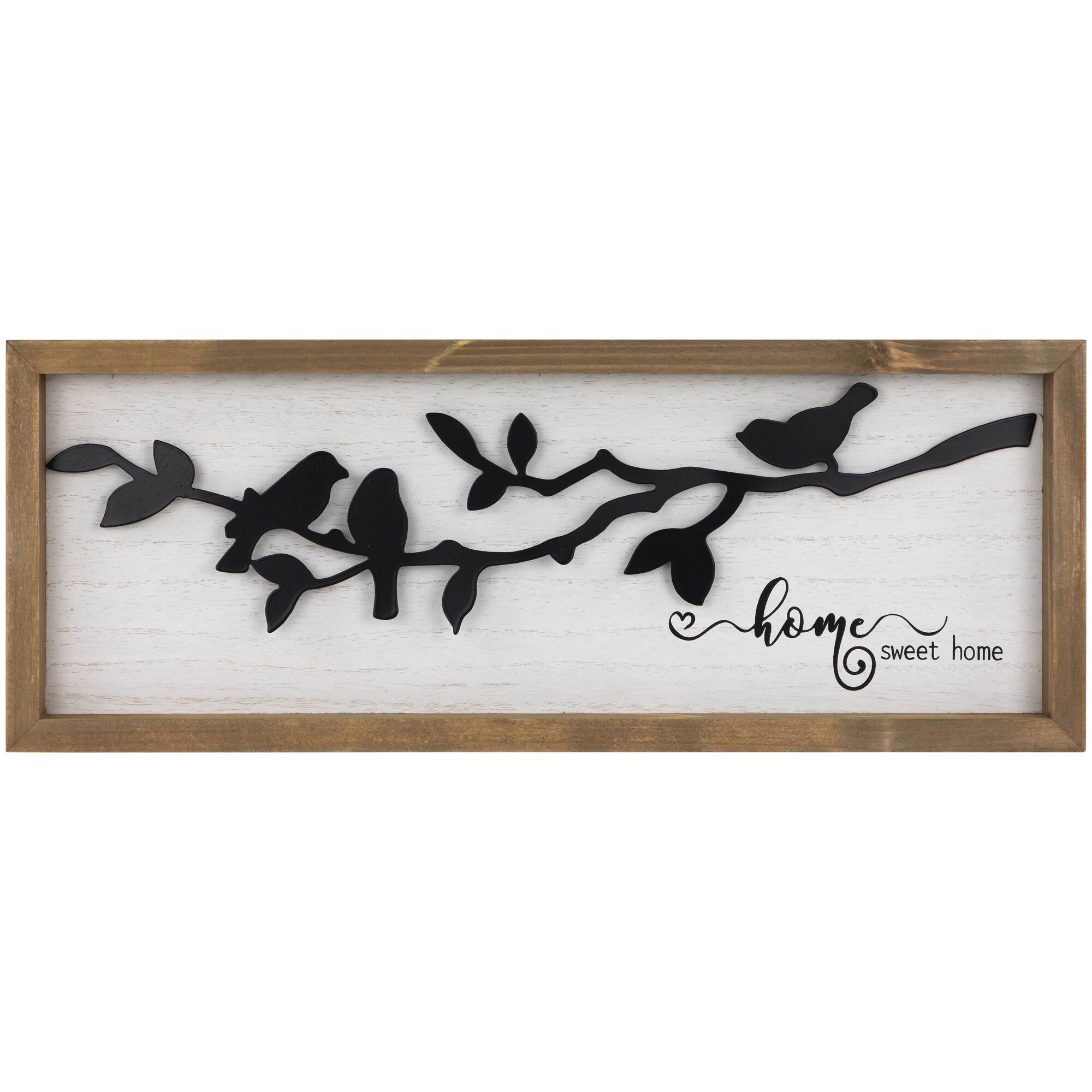 Northlight - Home Sweet Home with Bird Silhouettes Wooden Wall Sign - 15" - Black