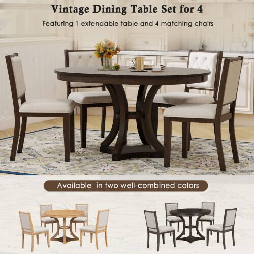 Vintage Dining Table Set for 4  
Featuring 1 extendable table and 4 matching chairs  
Available in two well-combined colors