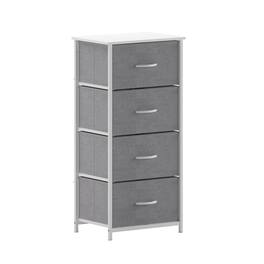 Emma + Oliver - Marley 4 Drawer Storage Dresser with Cast Iron Frame, Wood Top and Easy Pull Fabric Drawers with Wooden Handles - Gray Drawers/White Frame