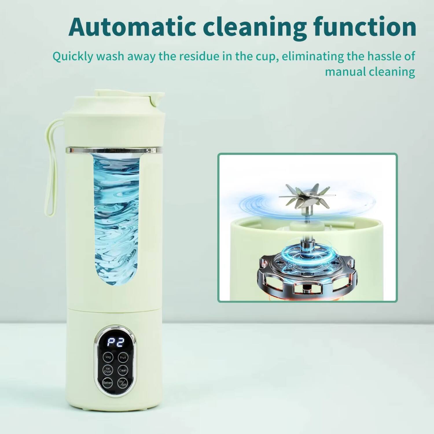 Automatic cleaning function  
Quickly wash away the residue in the cup, eliminating the hassle of manual cleaning