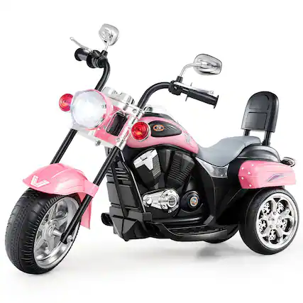 Front. Gymax - Gymax 6V Electric Kids Motorcycle 3-Wheel Ride On Toy w/ Adjustable Headlight Pink - Pink.