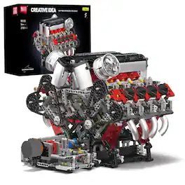 Leash Valley - V8 Engine Building Blocks Sets Model Kit That Runs Moc Engineering With And 2718 For Adults V8 Engine Building - Red
