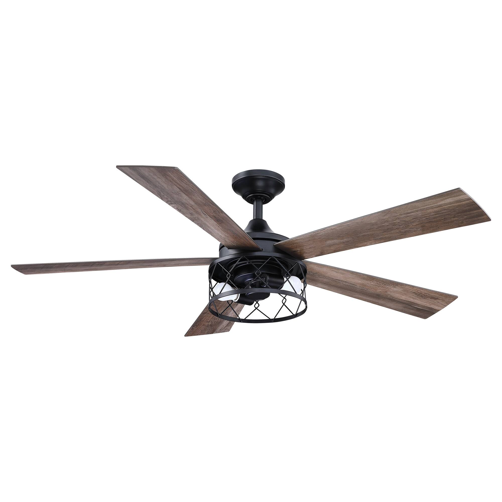 Alt View 7. Parrot Uncle - 52 in. Farmhouse Black Reversible Blades AC Motor Ceiling Fan with Light and Remote - Black.