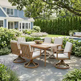 Mondawe - 7-Piece Outdoor Aluminum Patio Dining Set with Dining Table and 6 Swivel Chairs - Brown