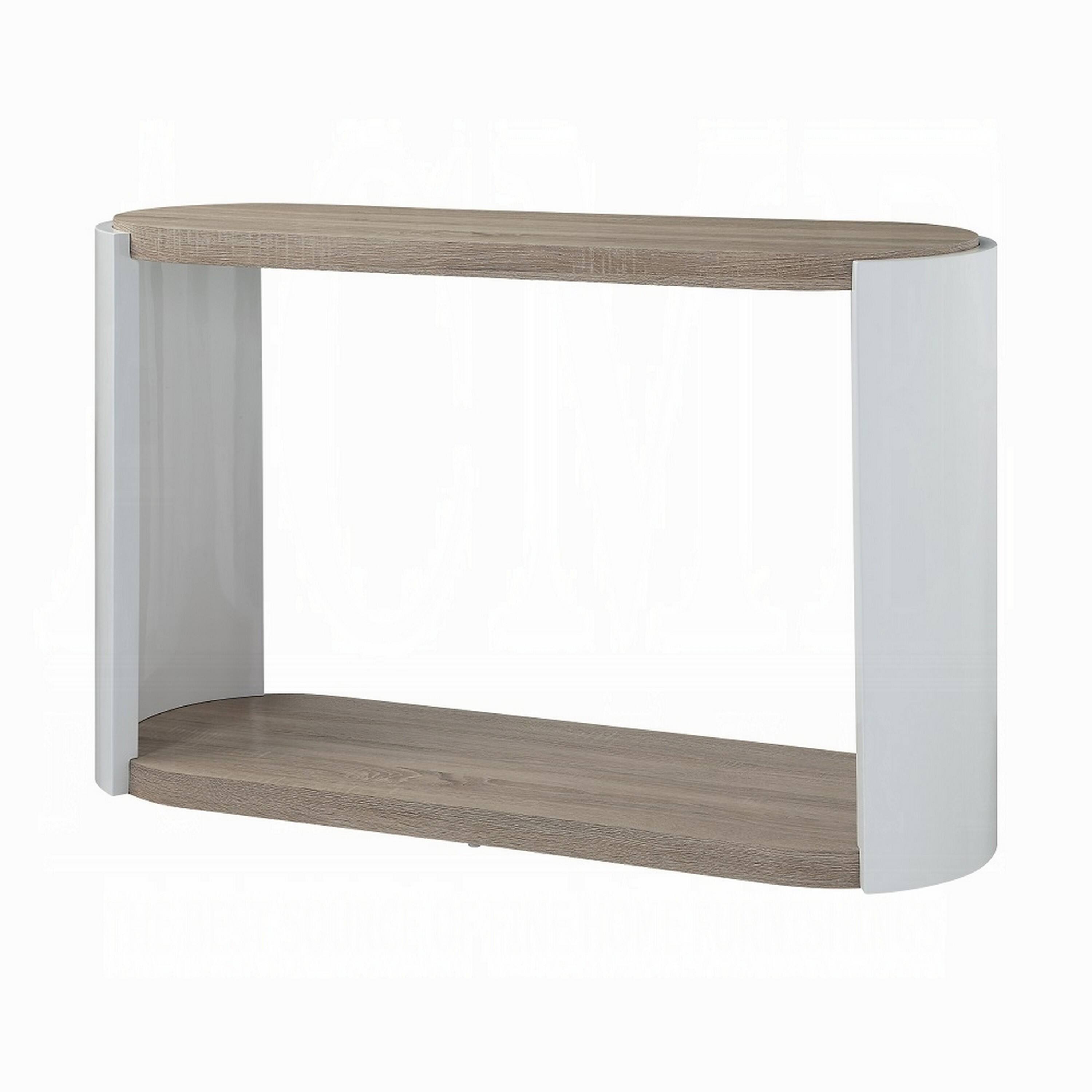 Alt View 2. Manhattan Lane - Romani Sofa Console Table, White High Gloss Wood, Brown, Oval 47 Inch - White, Brown.