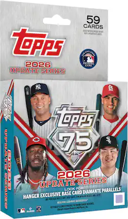 59 CARDS BOXES WITH A SPECIAL INSERT MAY CONTAIN LESS CARDS. TOPPS THE EXCLUSIVE 2026 TRADING CARD UPDATE SERIES
75 TOPPS BOXES WITH & UPDATE SPECIAL 50 TE INSERT MAY CONTAIN CARDS LESS RDS 2026 SERIES
NY LAST TOPPS 75 2026 UPDATE SERIES LOOK FOR PARALLELS BASE CARD DIAMANTE HANGER EXCLUSIVE VISIT TOPPS.COM/NPN FOR DETAILS AND ENTRY.) PURCHASE NECESSARY. + (NO BASEBALL MAJOR LEAGUE MAJOR LEAGUE BASEBALL. PRODUCT OF COMPANY OFFICIALLY LICENSED MLB Players, Inc. Licensed Product of ) Officially PLAYERS