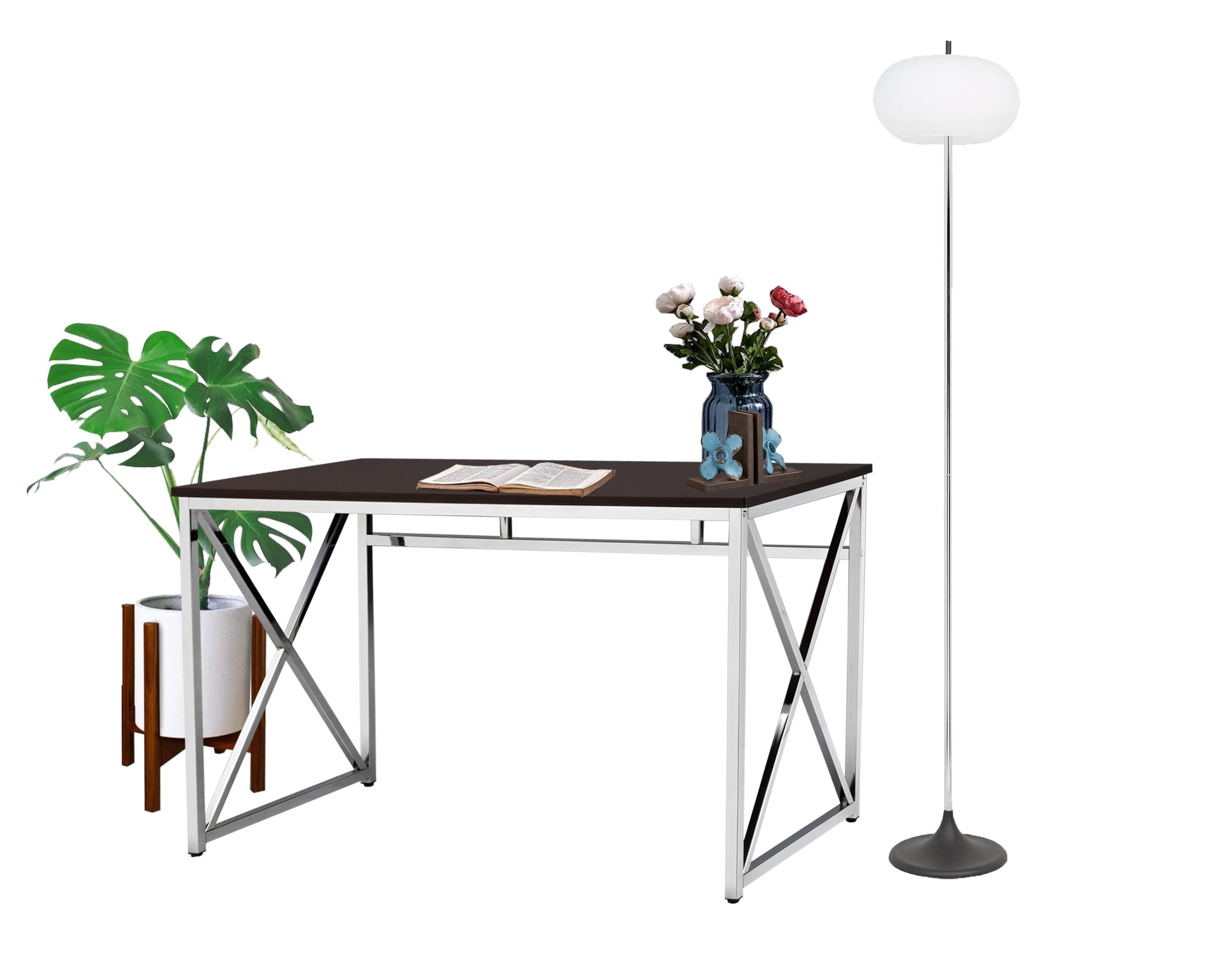 Back. APRILSOUL - Madison Office Workspace Desk MDF/Chrome In Brown - Brown.