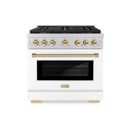 ZLINE - Autograph 36" Paramount Gas Range with 6 Burners and Gold Accents (SGRZ-WM-36-G) - White