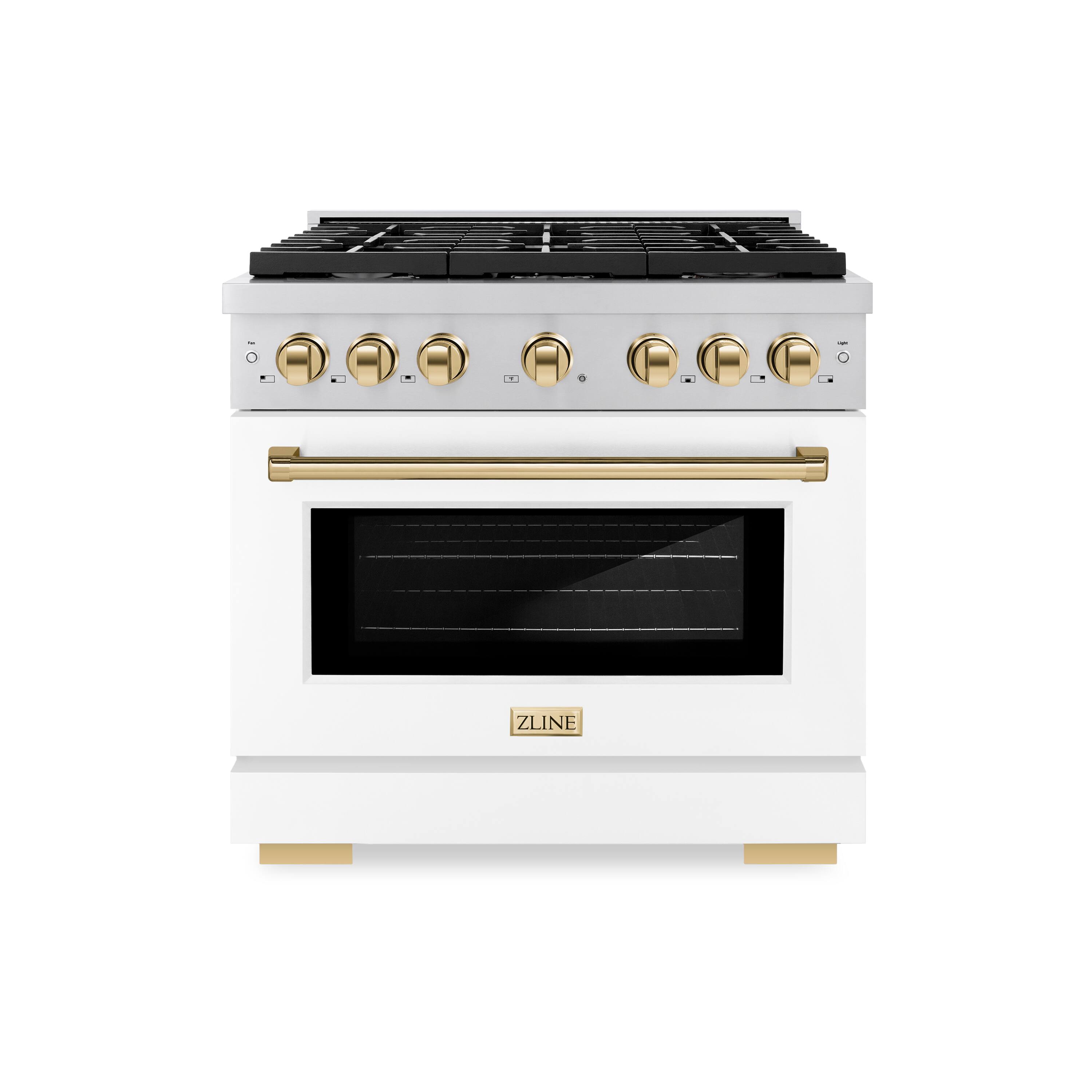 Front. ZLINE - Autograph 36" Paramount Gas Range with 6 Burners and Gold Accents (SGRZ-WM-36-G) - White.