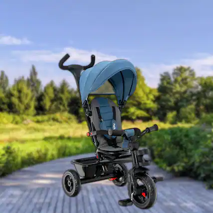 Front. Hivvago - 5-in-1 Convertible Toddler Tricycle with Reversible Seat and Adjustable Push Handle - Blue.