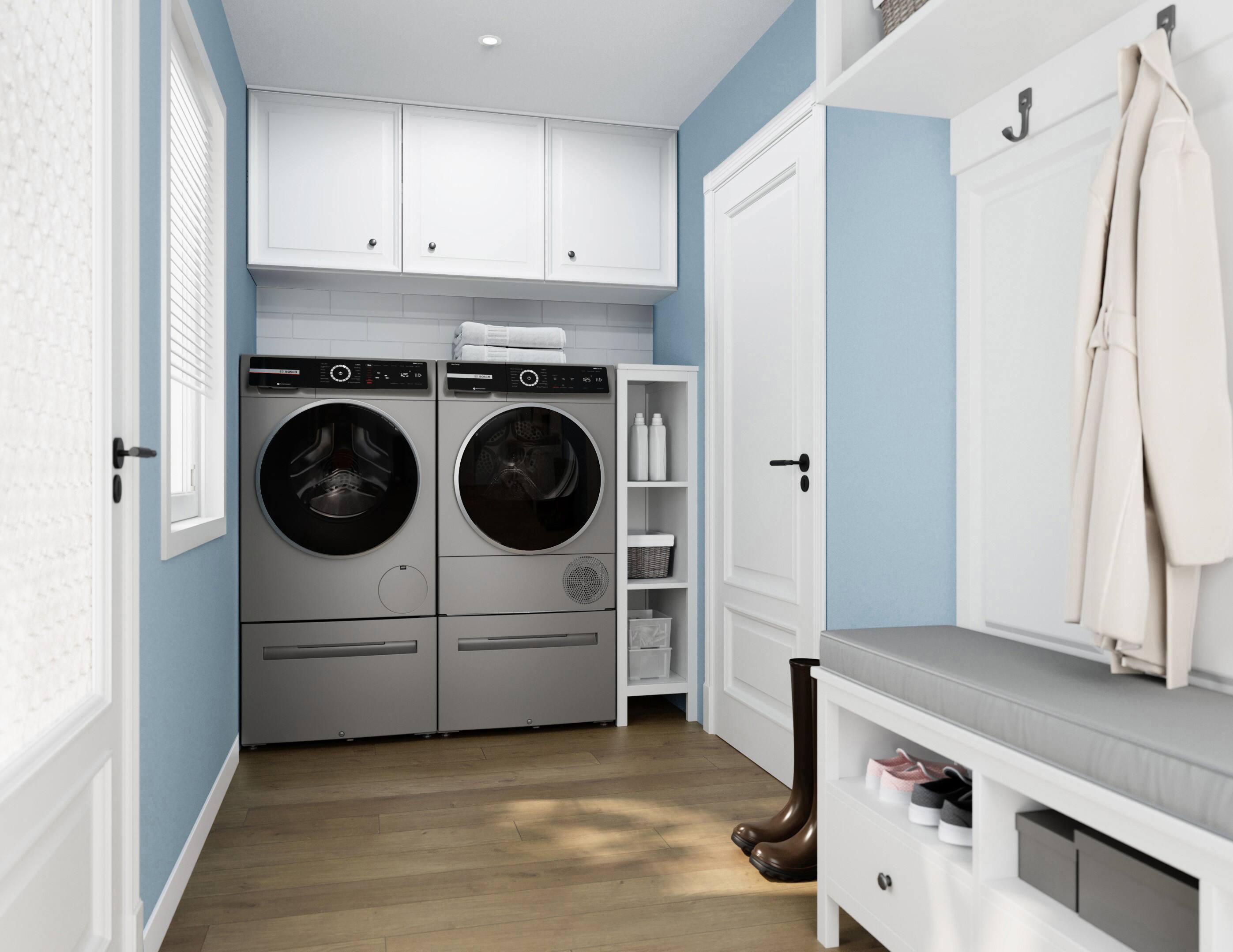 Alt View 13. Bosch - 800 Series 2.4 Cu. Ft. High-Efficiency Stackable Smart Front Load Washer with Steam and 4D Wash System - Pearl steel.