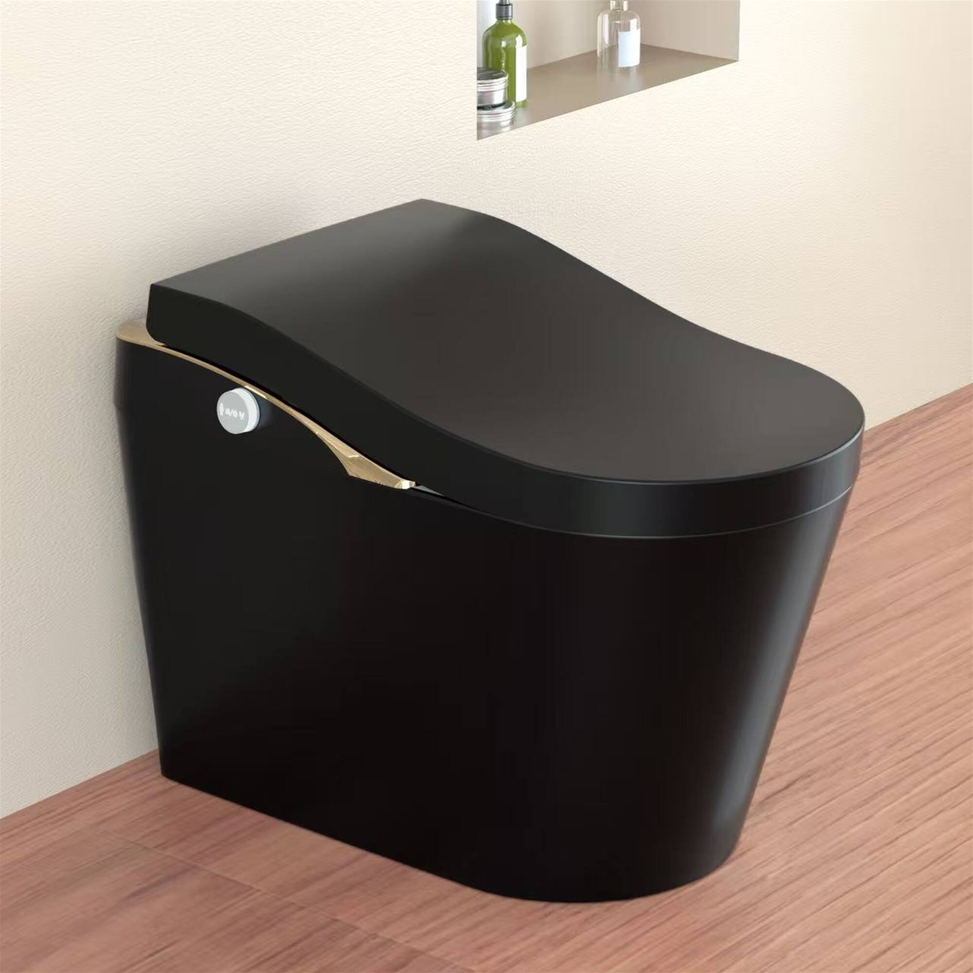 Front. ELEMENT ACE - Advanced Smart Toilet with Bidet Functionality, Auto Flush, Heated Seat, Warm Water Wash, and Foam Shield Technology - Black.