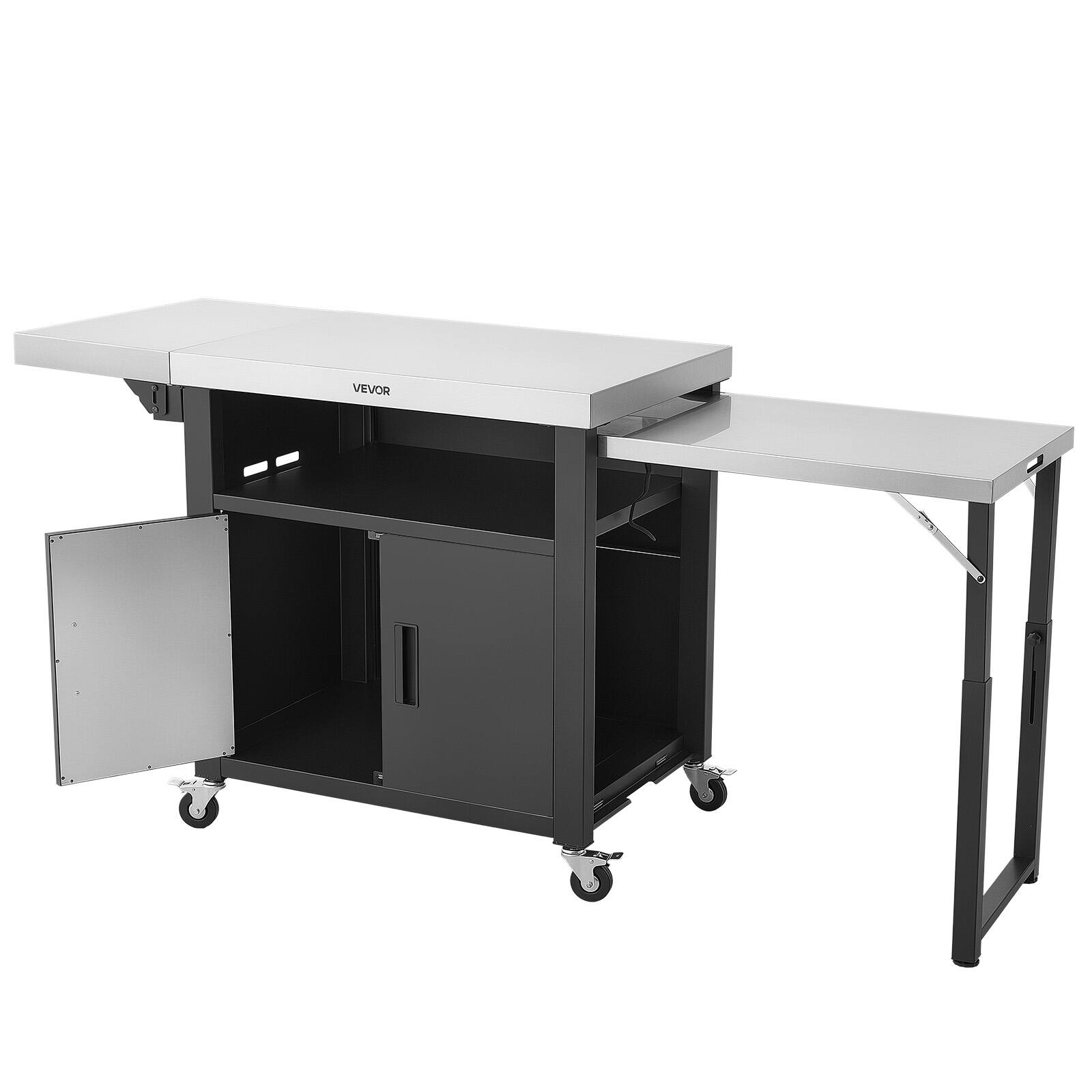 Alt View 5. VEVOR - Outdoor Grill Cart with Storage Cabinet, 74.8 Inch Grill Table, Waterproof Kitchen Island with Stainless Steel Top - Black;Silver.