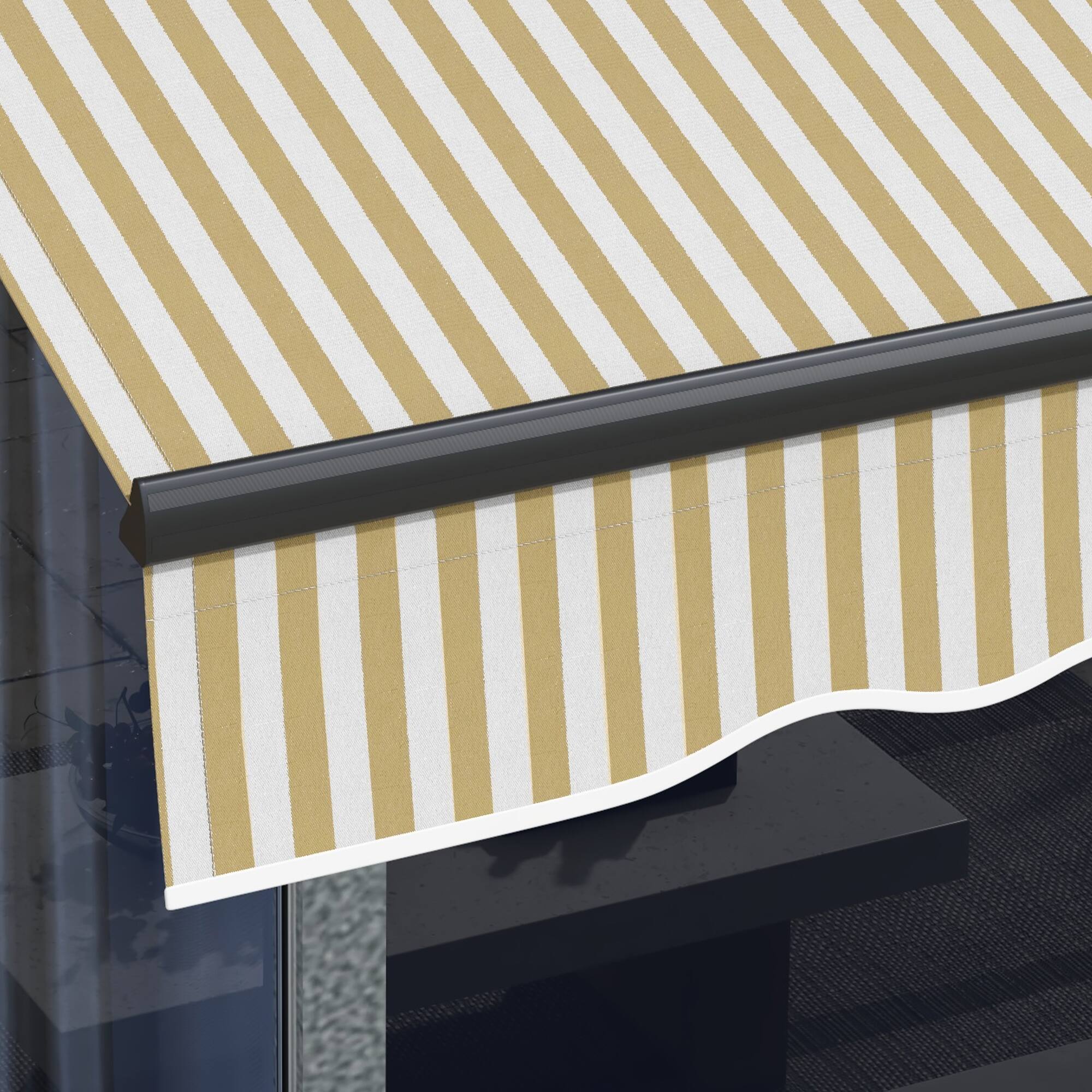 Alt View 8. Outsunny - 10' x 8' Retractable Awning, Patio Awning Sunshade Shelter with Manual Crank Handle, 280gsm UV Resistant Fabric - Beige and White.