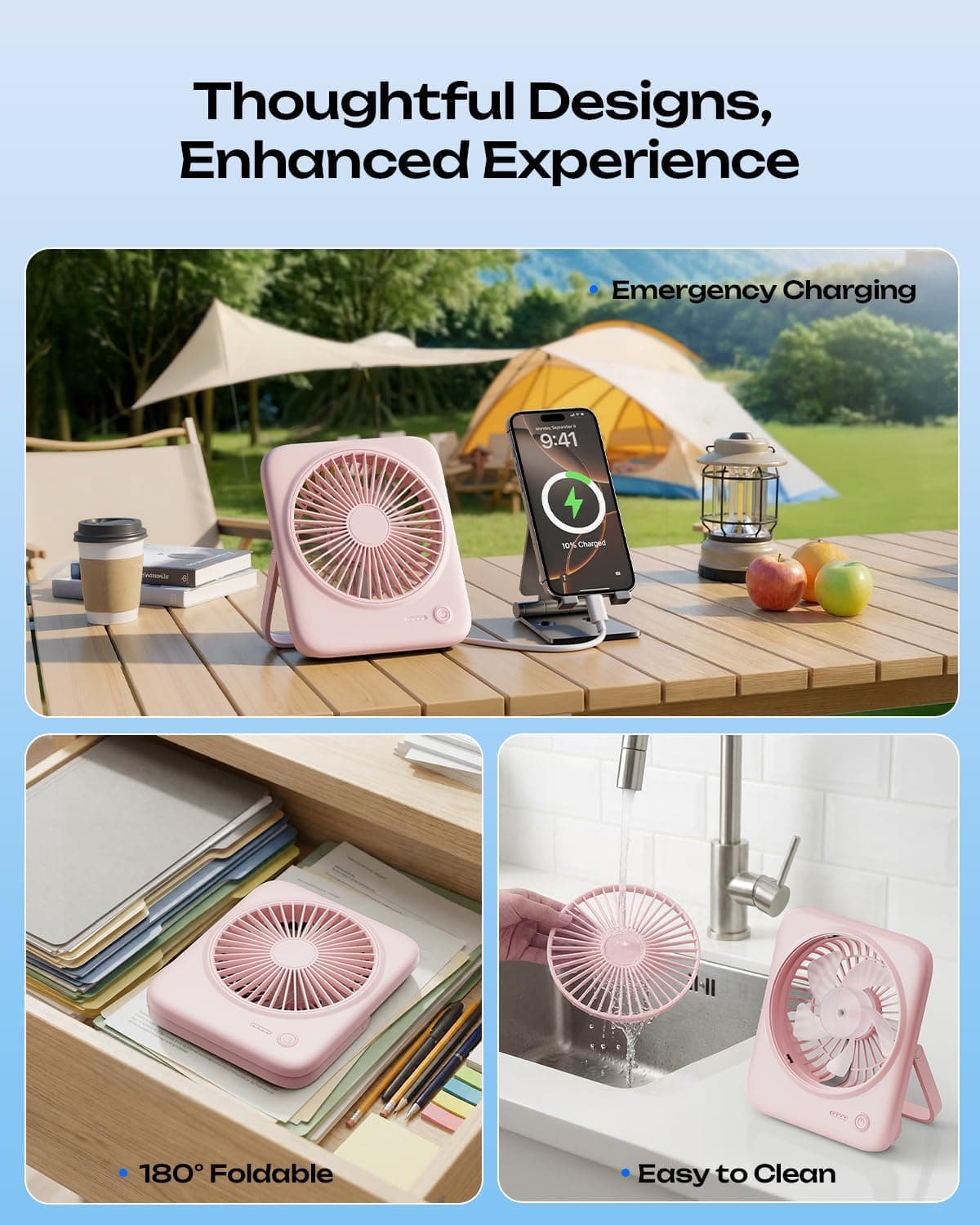 Thoughtful Designs, Enhanced Experience

- Emergency Charging
- 180° Foldable
- Easy to Clean