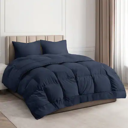 Front. CGK Linens - Premium All-Season Down Alternative Comforter - Fluffy Oversized Duvet Insert - Queen - Navy Blue.