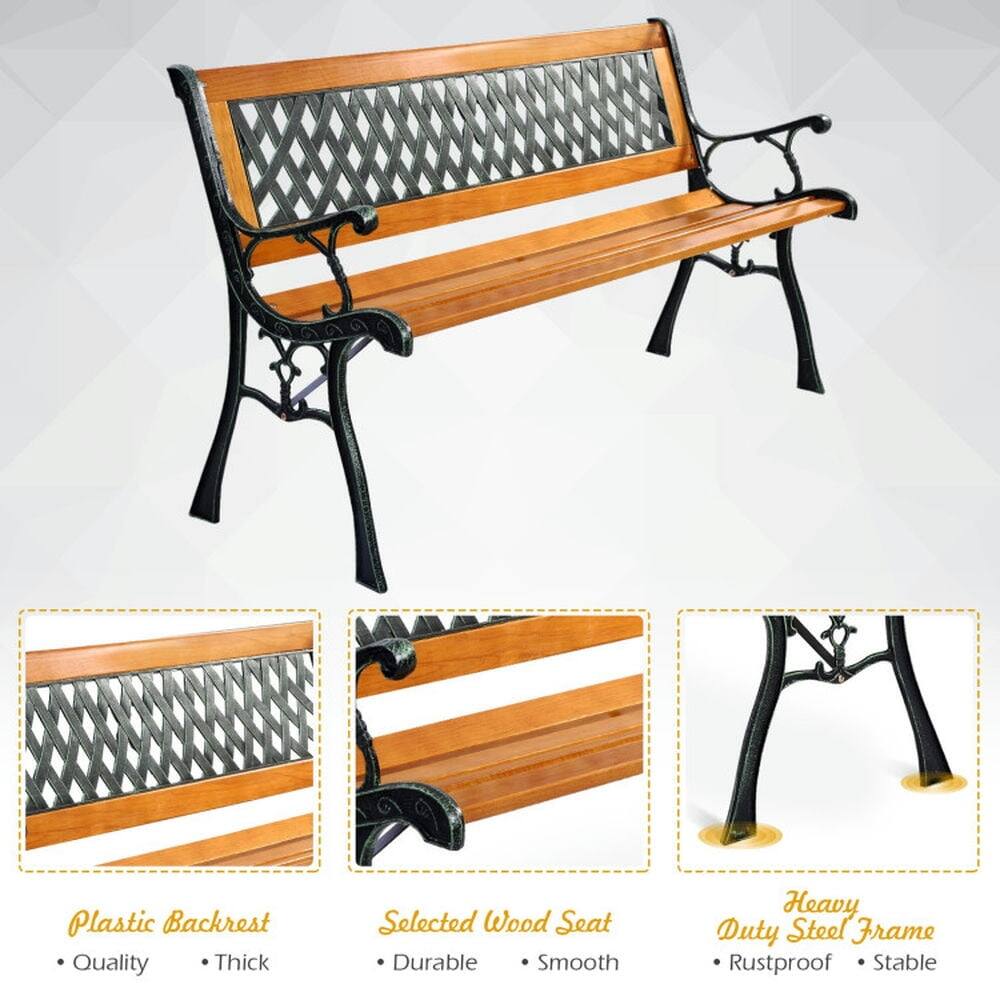 Plastic Backrest  
- Quality  
- Thick  

Selected Wood Seat  
- Durable  
- Smooth  

Heavy Duty Steel Frame  
- Rustproof  
- Stable