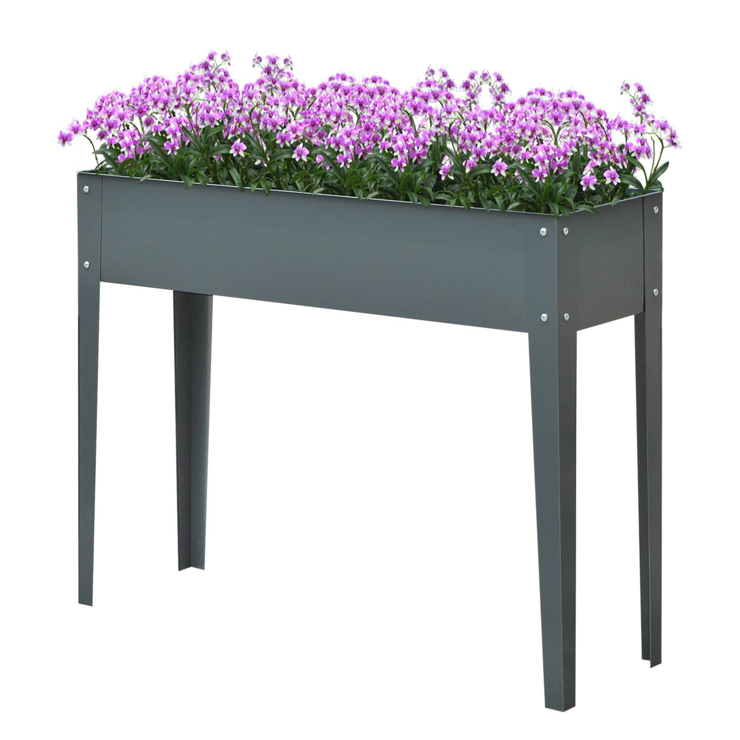 Front. Outsunny - Metal Raised Garden Bed, Elevated Planter Box with Legs and Drain Holes, Dark Gray - Grey.
