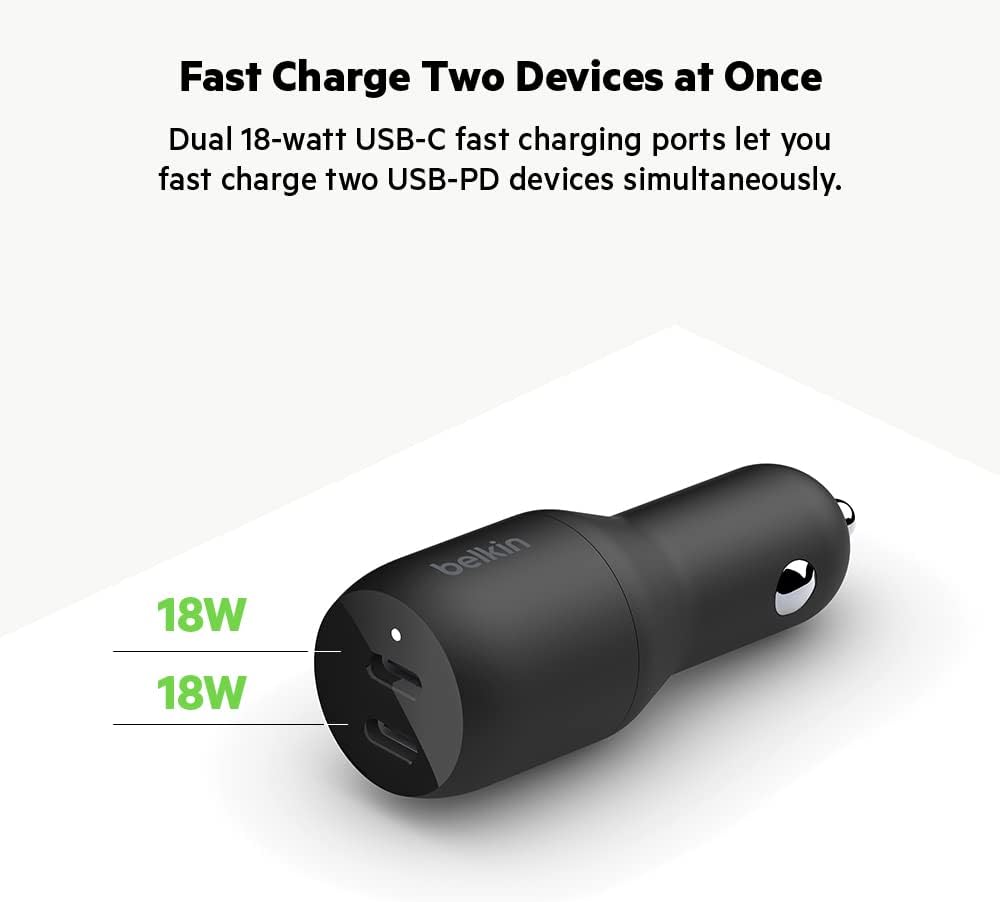 Fast Charge Two Devices at Once Dual 18-watt USB-C fast charging ports let you fast charge two USB-PD devices simultaneously. Belkin 18W