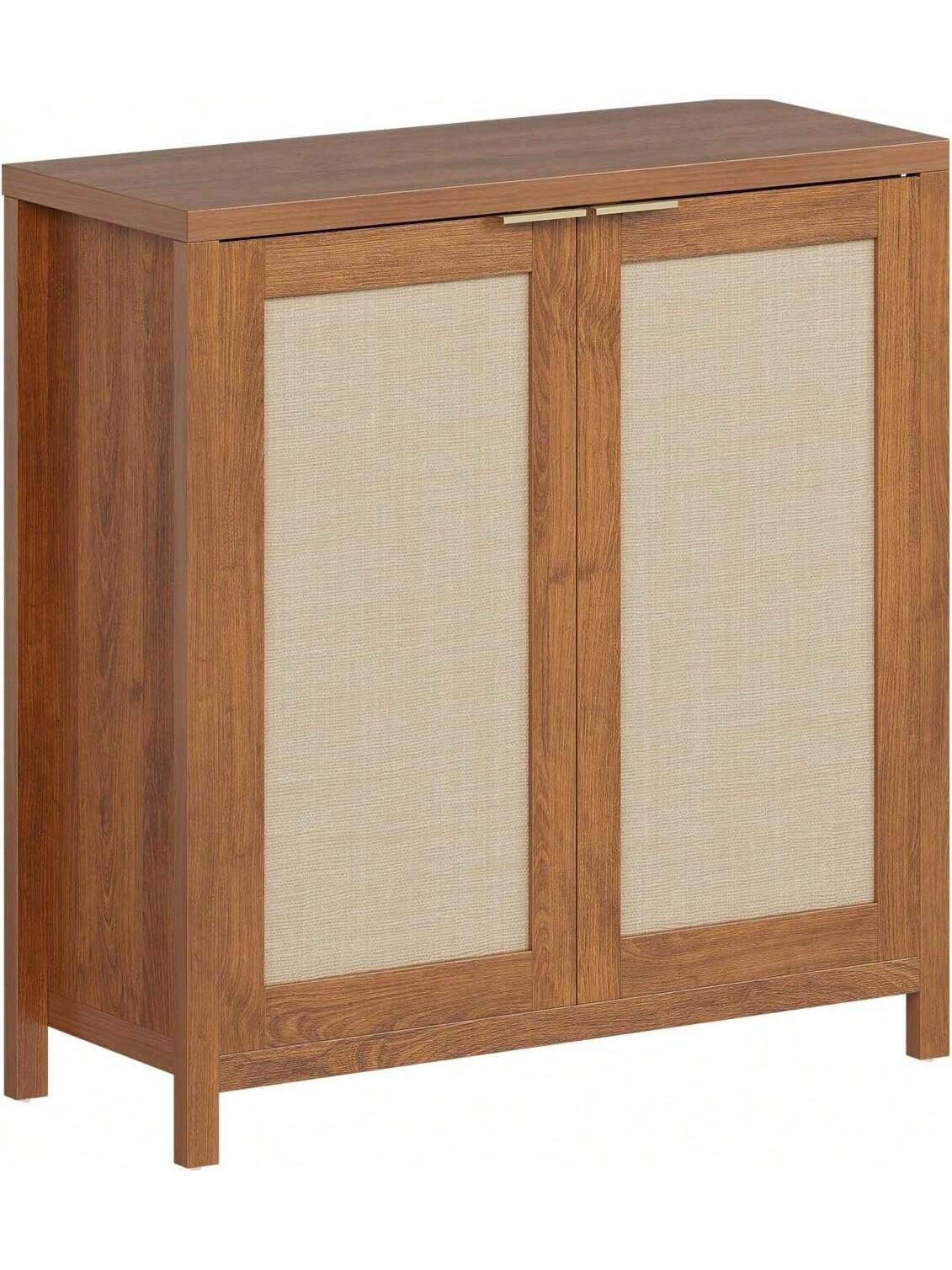 Alt View 5. GARVEE - Freestanding Rattan Storage Cabinet With Doors and Adjustable Shelves, Accent Floor Storage Cabinet, Dark Oak - Dark Oak.