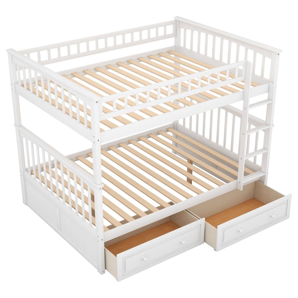 Alt View 4. Loheer - Loheer Full Over Full Bunk Bed with Drawers White Convertible Solid Wood - White.