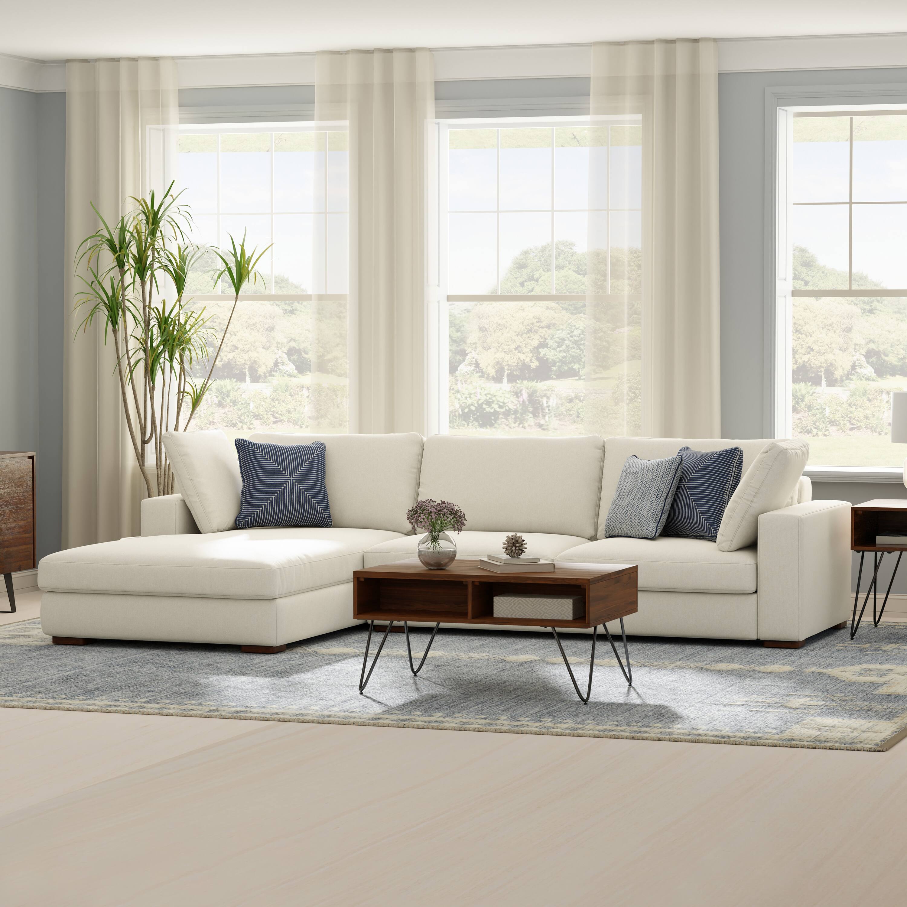 Angle. Simpli Home - Charlie Left-Facing Sectional in Tightly Woven Performance Fabric - Cream.