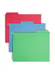 Front. Smead - FasTab Hanging File Folders, 1/3 Cut, Letter Size, Multicolor, 18/Box - Assorted Colors.