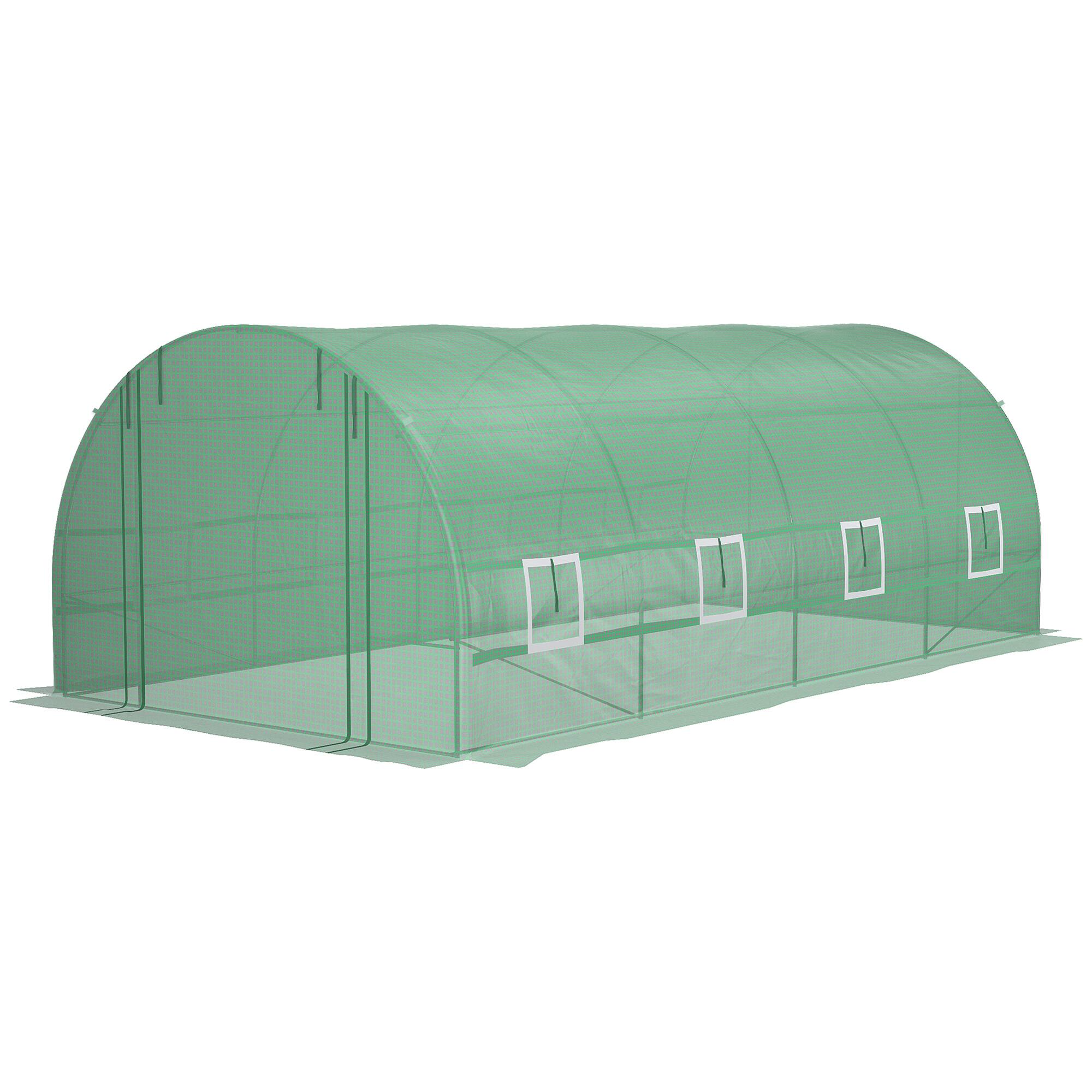 Front. Outsunny - Frame Walk-In Tunnel Greenhouse Garden Warm House Large Hot House Kit with Windows & Door - Green.