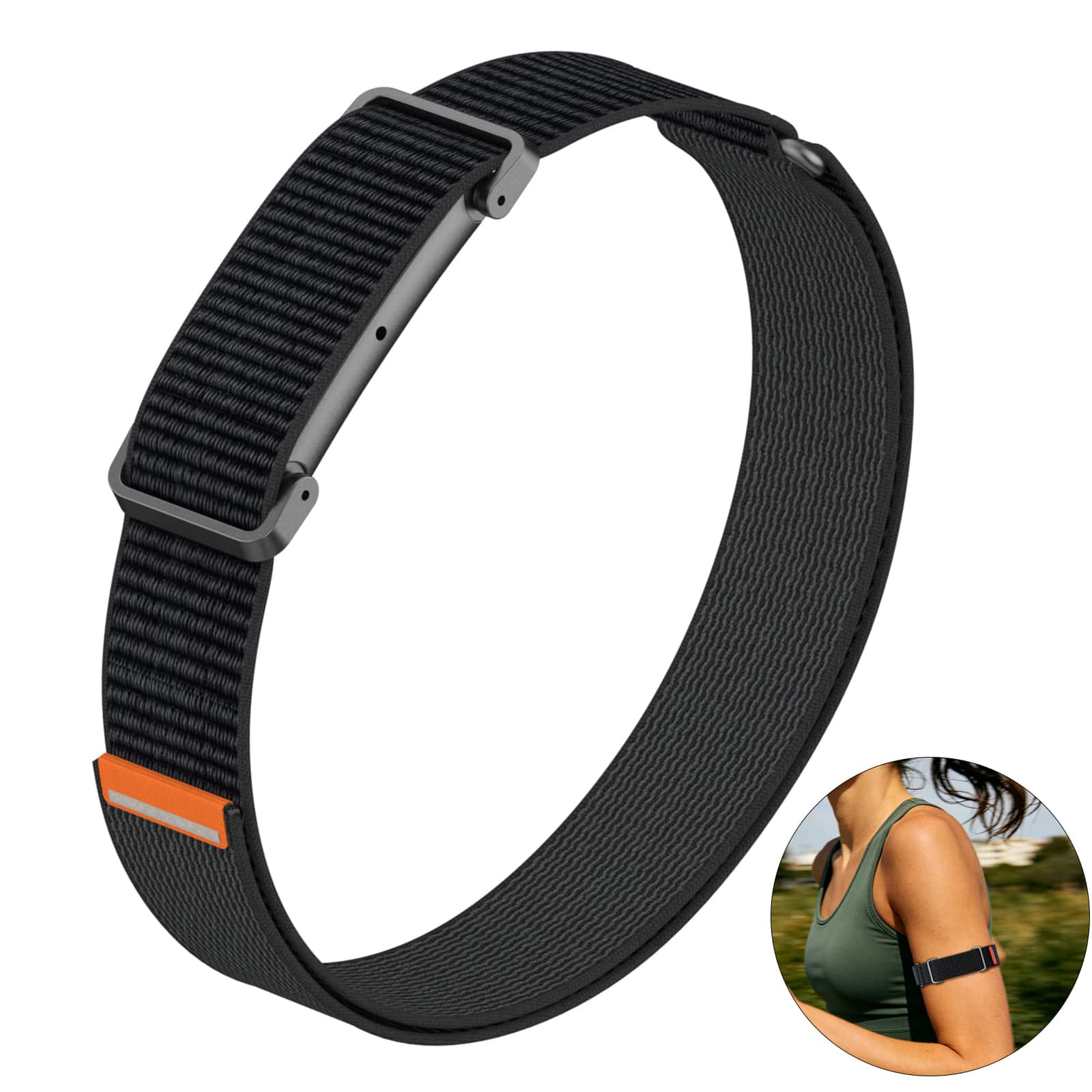 Dteck - Elastic Nylon Band for Google Fitbit Air Adjustable Stretch Arm Strap with Integrated Metal Frame - Black