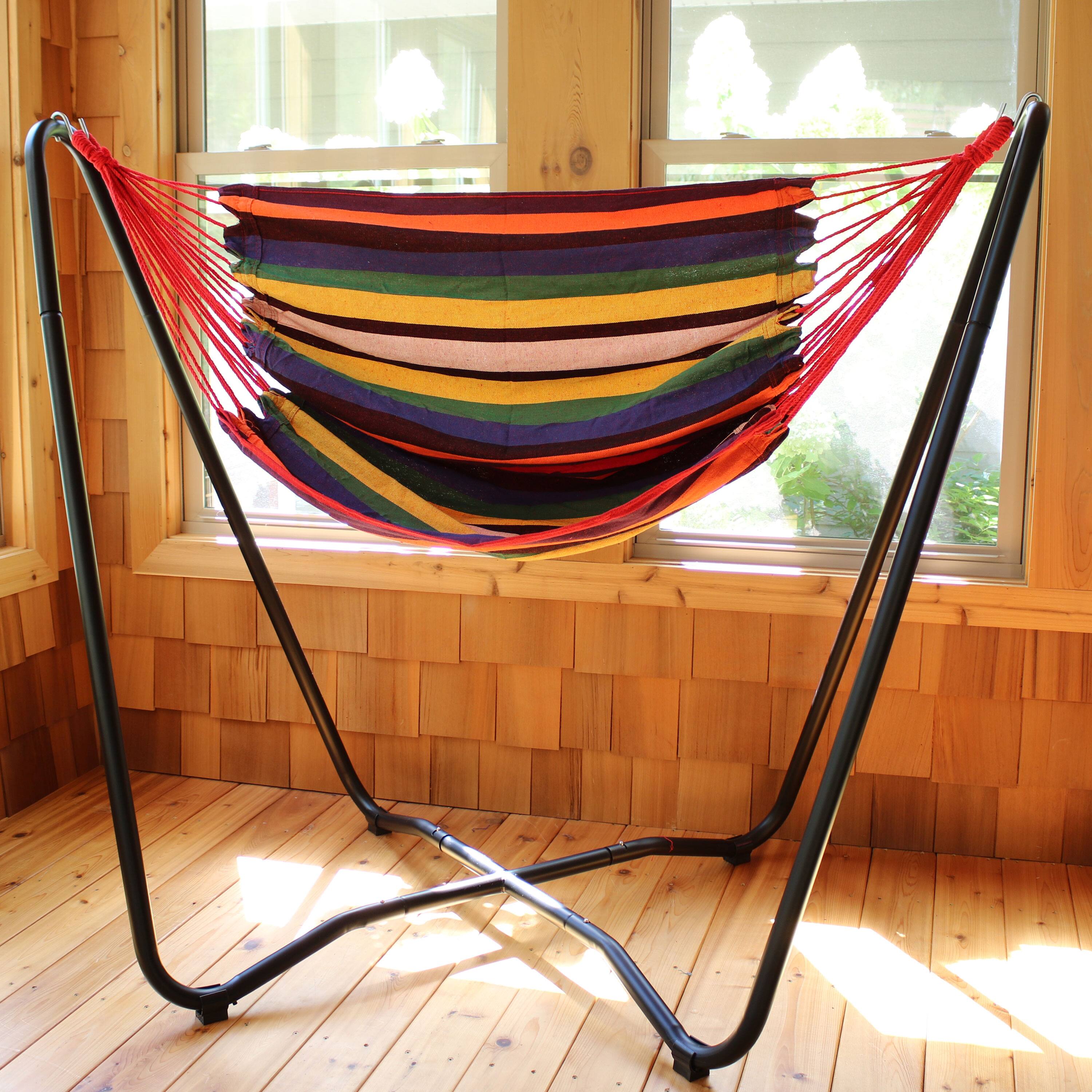 Alt View 4. Sunnydaze - Cotton Hammock Chair with Space Saving Steel Stand - Sunset.
