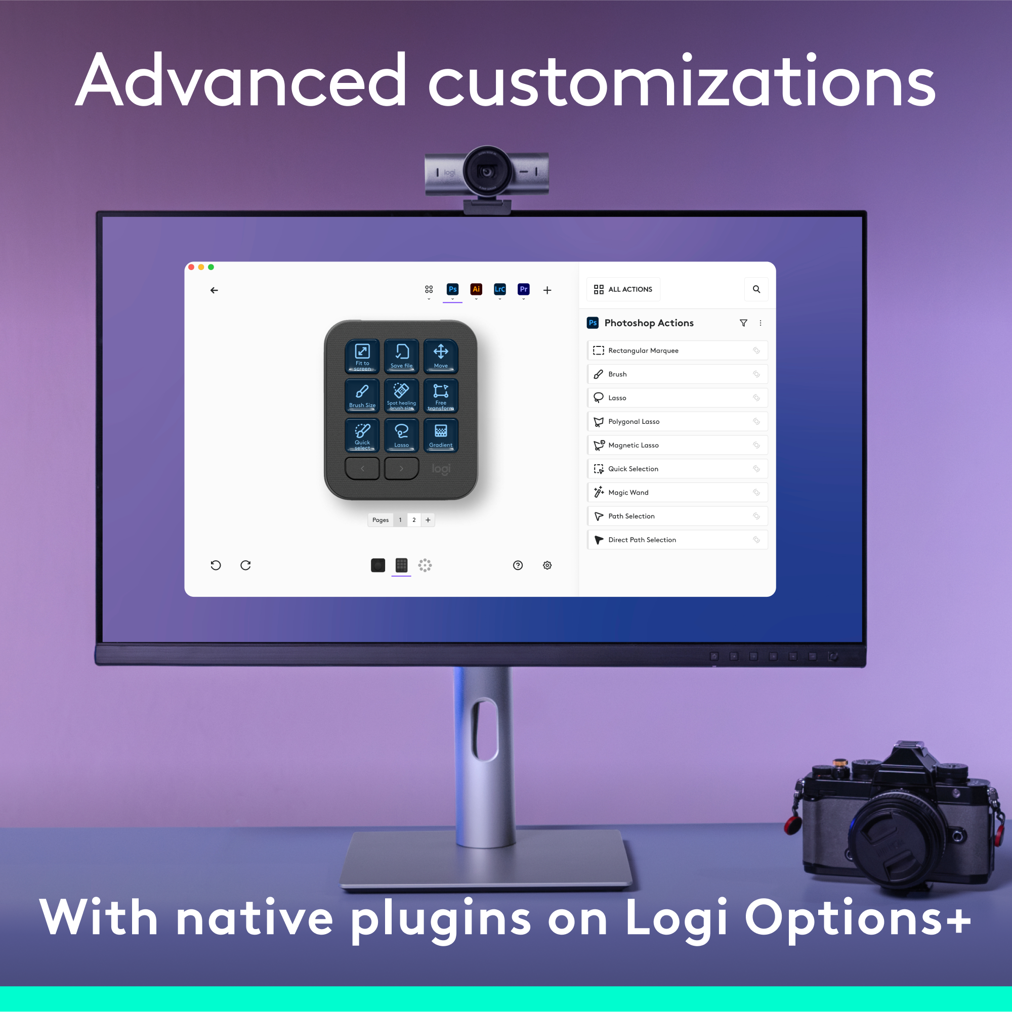Advanced customizations - Photoshop Actions - Hammanguter - Native Plugins on Logi Options+ - Magnetic Selection - Pork Selection - Selection - With native plugins on Logi Options+