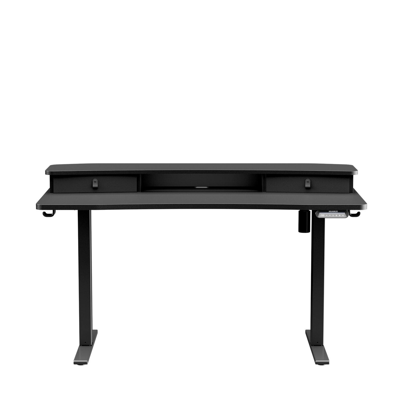 Angle. HUANUO - Adjustable Standing Desk with Riser & Drawers - 55″ x 26″ - Black.