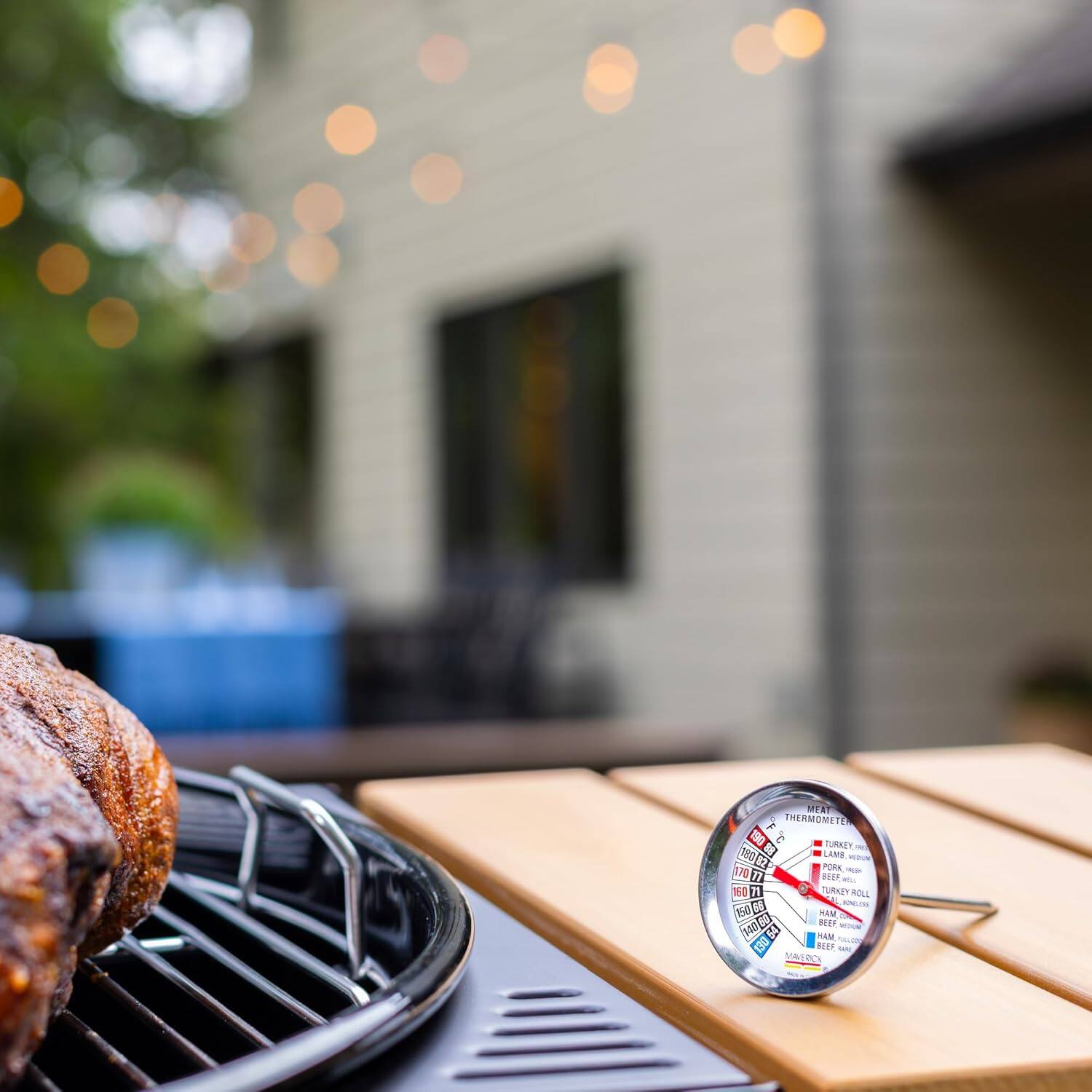 MEAT THERMOMETER

- TURKEY: 165°F (74°C)
- PORK: 145°F (63°C)
- TURKEY ROLL: 165°F (74°C)
- BEEF: 145°F (63°C)
- BEEF MEDIUM: 145°F (63°C)
- BEEF MEDIUM RARE: 135°F (57°C)
- BEEF MEDIUM WELL: 150°F (66°C)
- BEEF WELL DONE: 160°F (71°C)
- BEEF HAMBURGER: 160°F (71°C)
- BEEF STEAK: 145°F (63°C)
- LAMB: 145°F (63°C)
- VEAL: 145°F (63°C)
- POULTRY: 165°F (74°C)
- PORK: 145°F (63°C)
- HAM: 145°F (63°C)
- HAM ROLL: 16