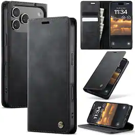 UUCOVER - RFID Blocking Leather Flip Wallet Case for Apple iPhone 18 Pro Max with Cash Card Slots, Magnetic Closure and Kickstand - Black