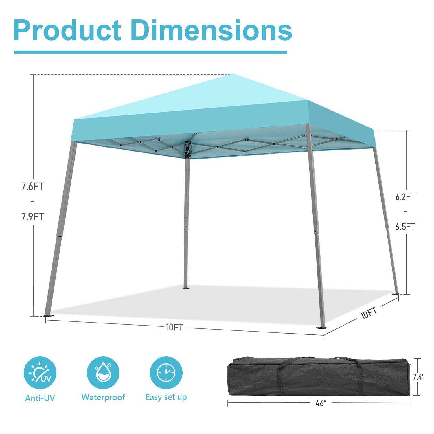 Product Dimensions: 7.6FT x 6.2FT x 7.9FT x 6.5FT x 10FT x 10FT x 7.4" - Anti-UV, Waterproof, Easy set up, 46"