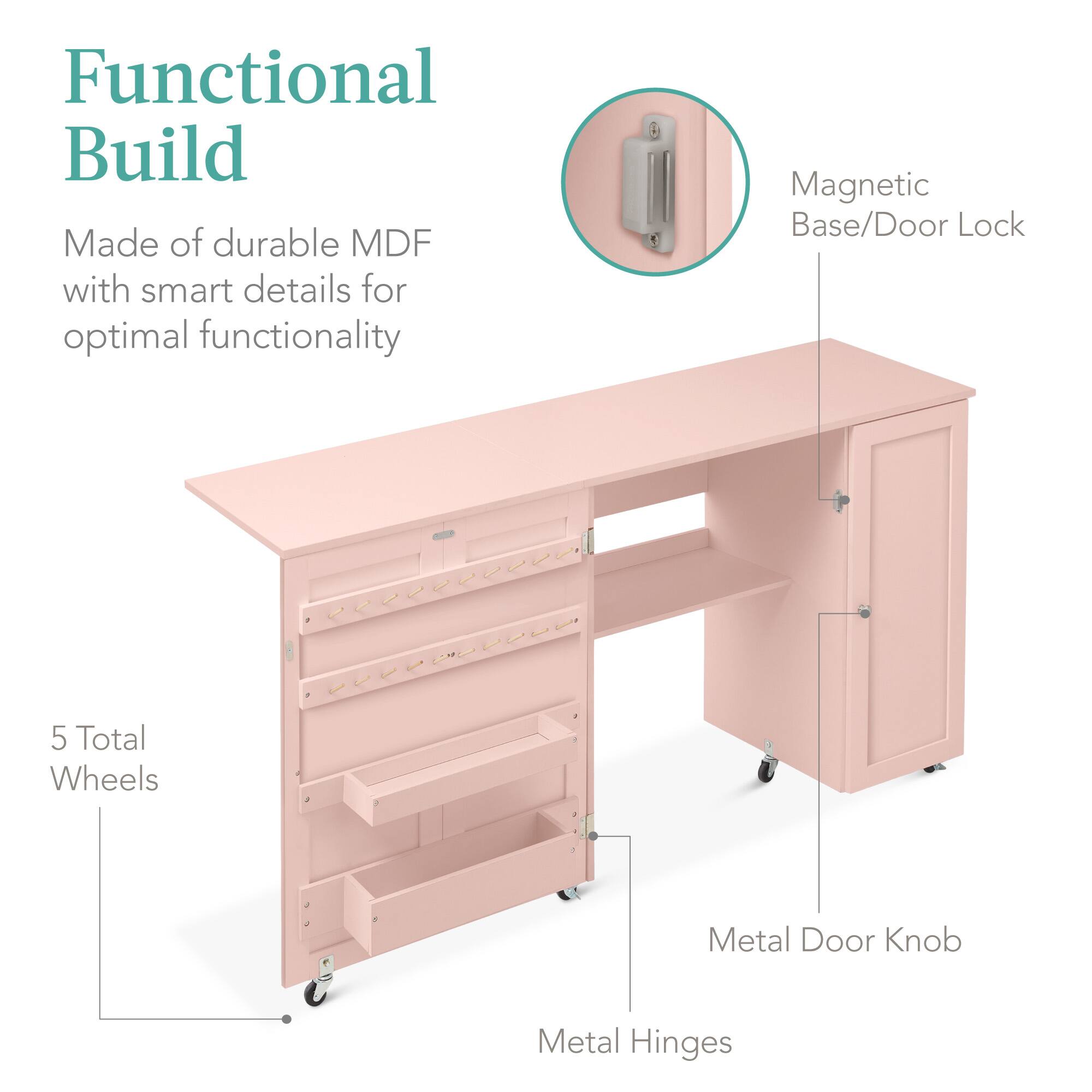 Functional Build

Made of durable MDF with smart details for optimal functionality

- Magnetic Base/Door Lock
- 5 Total Wheels
- Metal Door Knob
- Metal Hinges