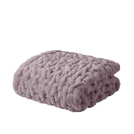 Gracie Mills - Ashlee Modern Solid Ruched Fur Throw Blanket - Lavender