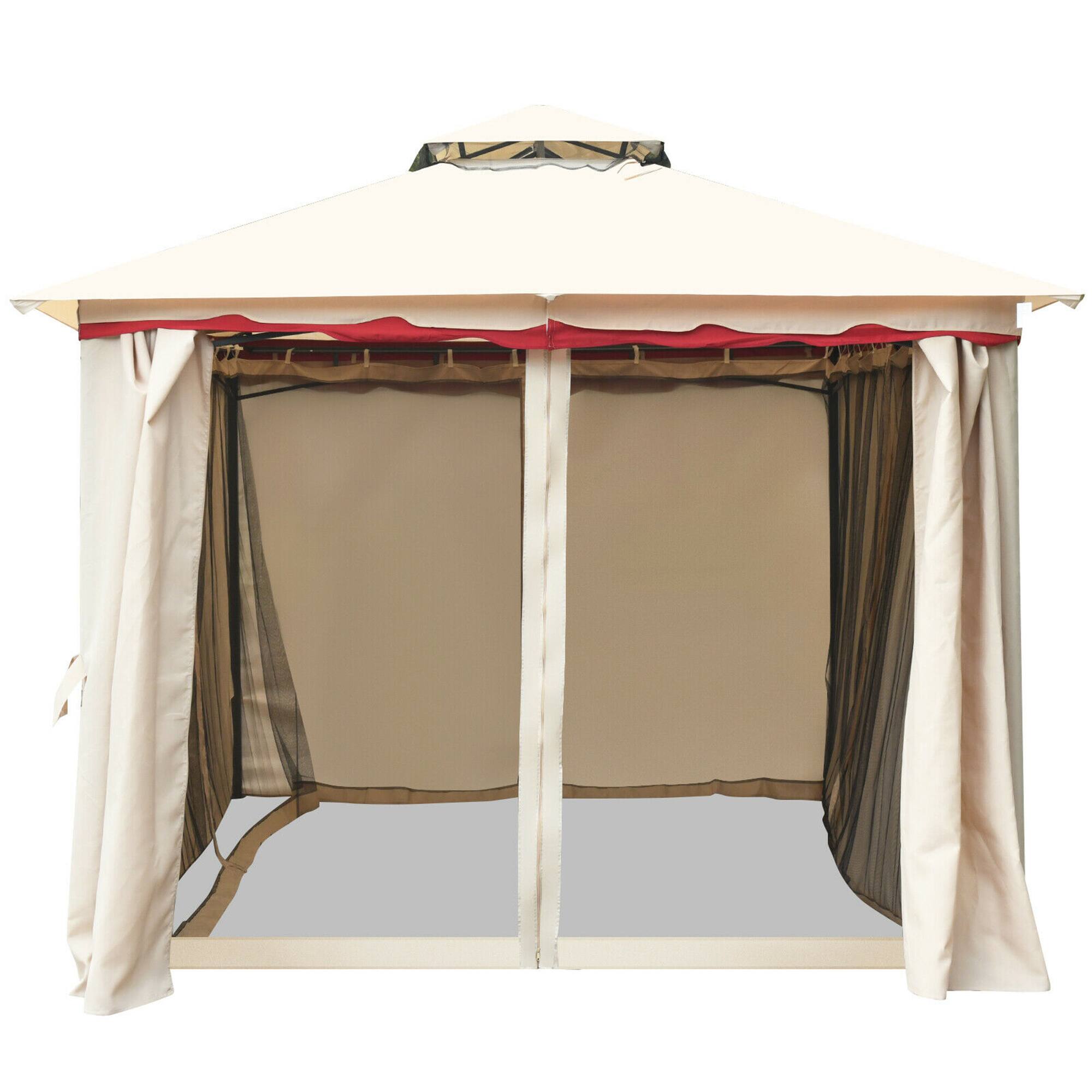 Alt View 7. Gymax - Gymax 13'x10'Outdoor Canopy Gazebo Art Steel Frame Party Patio Canopy Gazebo W/Netting - Sand color +Black.